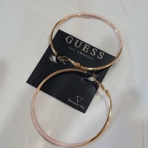 Guess gold tone pink blush dipped colorblock hoop circle earrings new